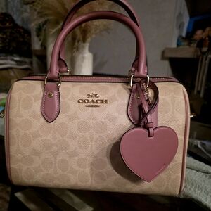 Coach Pink and Cream Satchel with Heart Charm